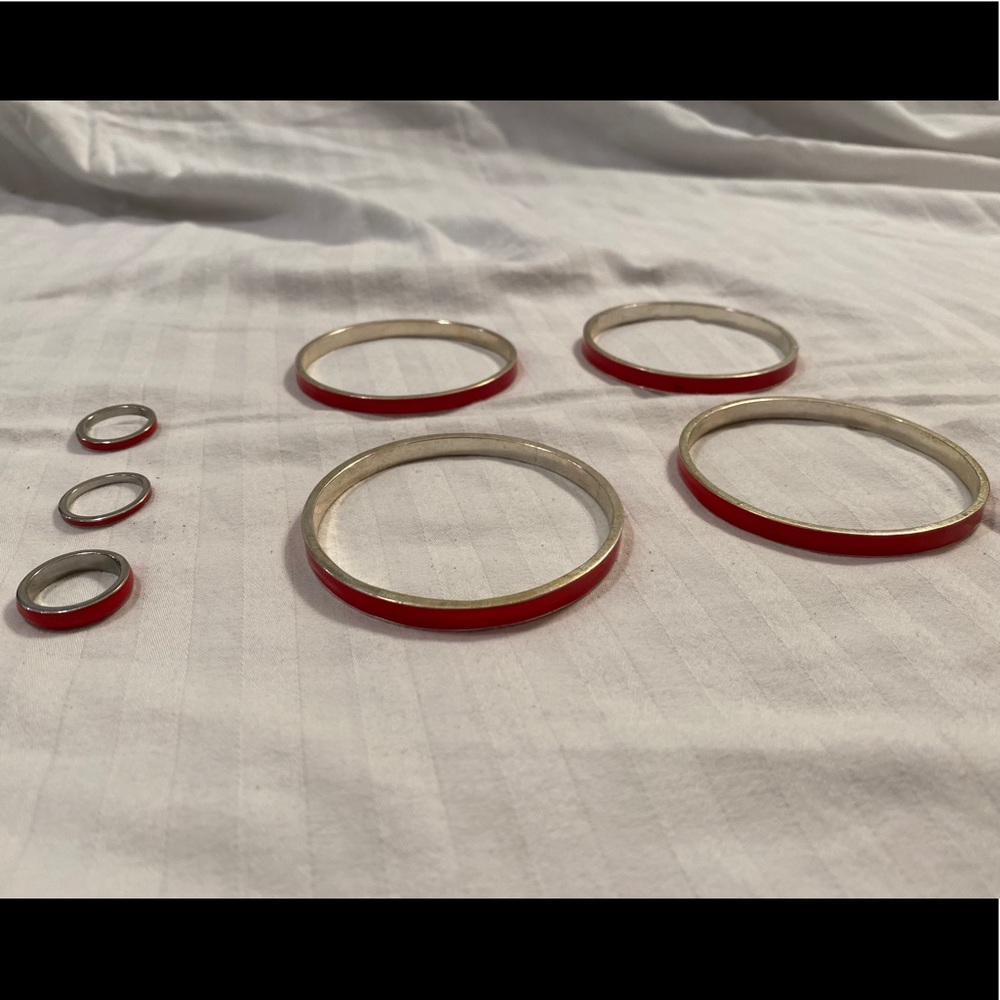 Red and Silver Bracelet and Ring Set